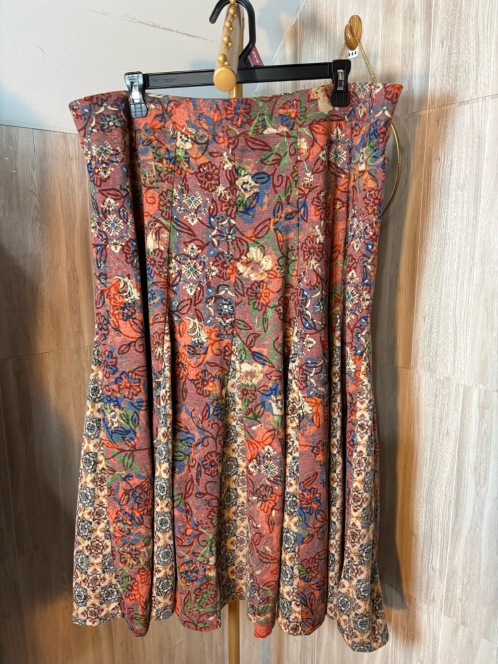 Coldwater Creek Rust Multi Floral A-Line Skirt Boho